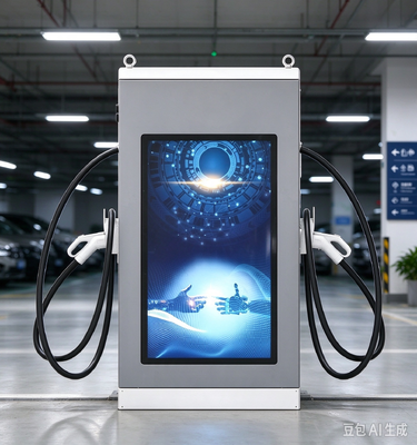 160kW Advertising Screen Series Dual Gun DC EV Charger 55 Inch LCD 10 Inch Touch TUV CE FCC IP54